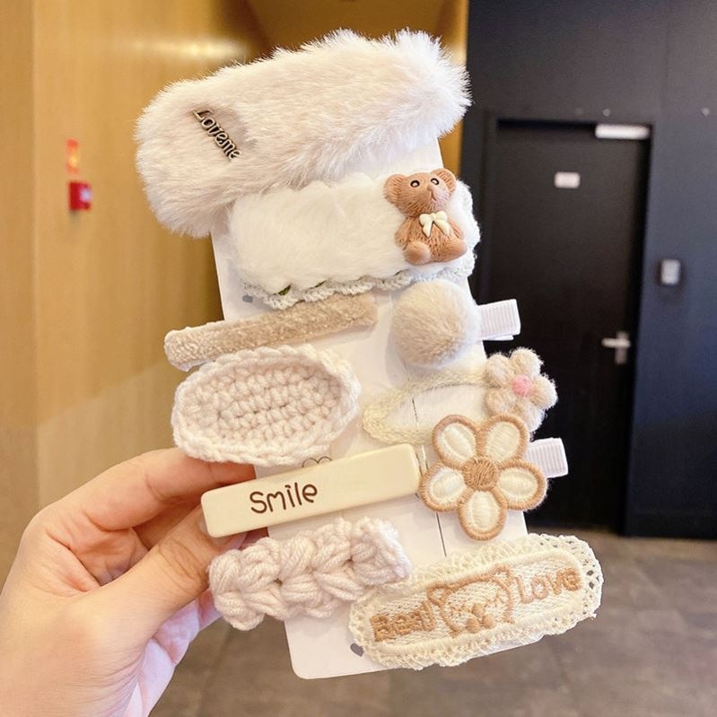 Kids Korean Princess Kawaii Hair Clips Winter Plush Hair Pin Cute Floral Bow Barrettes for Girls Baby Headwear Hair Accessories