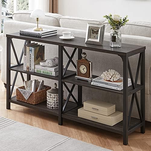Console Table, Rustic Wood and Metal Sofa Table, Hallway Entry Table for Home Living Room, Foyer Accent Entryway Table with Stor