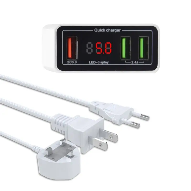 Dropship Quick Charging Adapter for Phone Tablet Power MP3 3 Ports QC3.0 USB Fast with Charging Cable EU/US/UK Plug