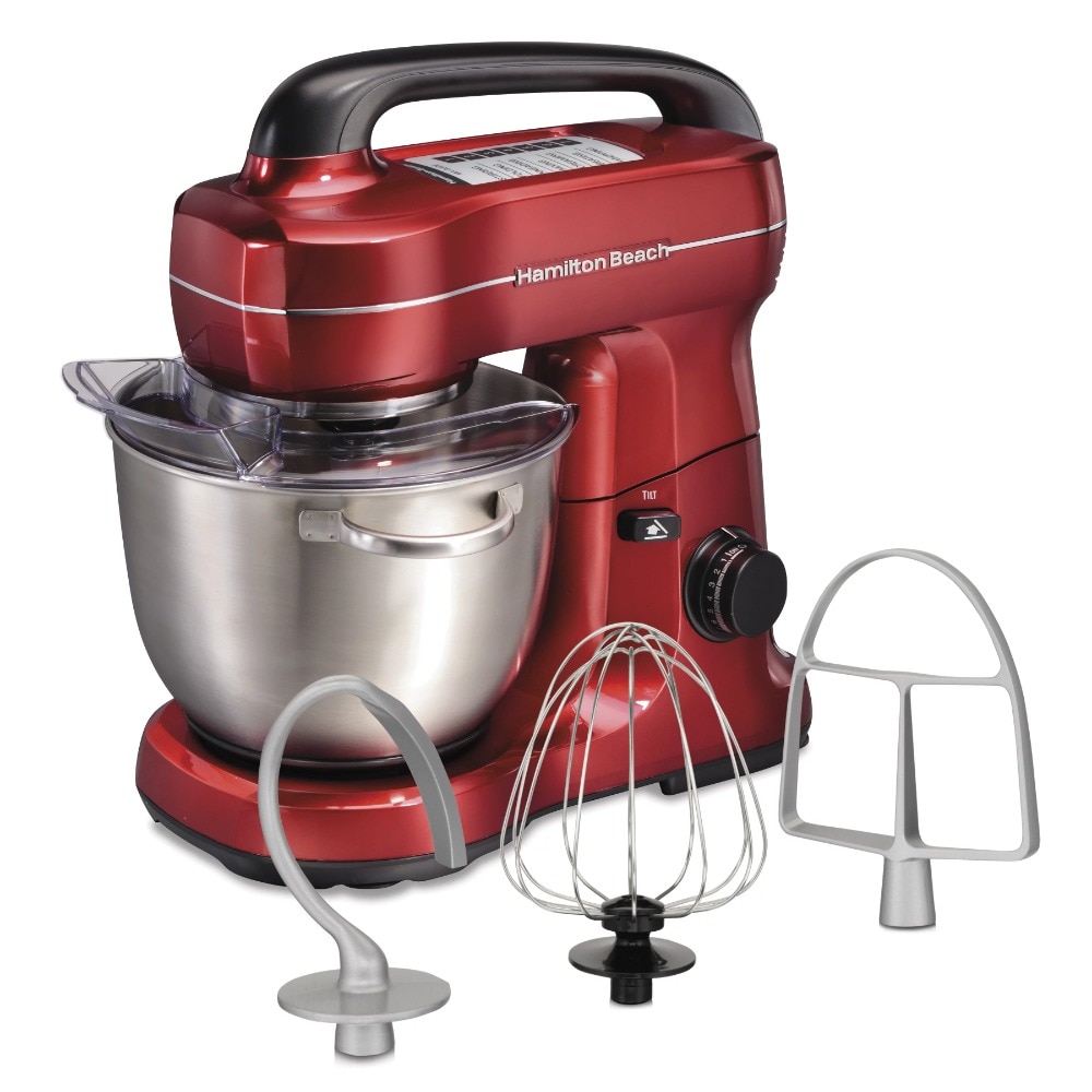 2023 New Hamilton Beach Stand Mixer with 4 Quart Stainless Steel Bowl, 7 Speeds, 300 Watt Motor, Red, 63395