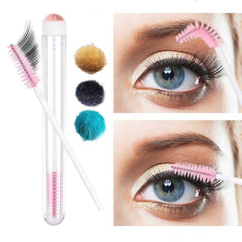 Pompom Mascara Wands Tube Reusable Lash Brush Spoolies Lash Extension Disposable Makeup Tool Women Gift Beauty Applicators
