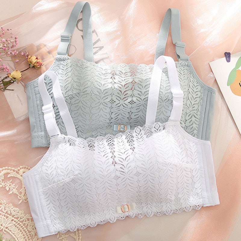 Front Button Thin Lace Small Chest Simple Tube Top Wrapped Chest Gathered Soft No Steel Ring Bra Sexy Breathable Girl Underwear