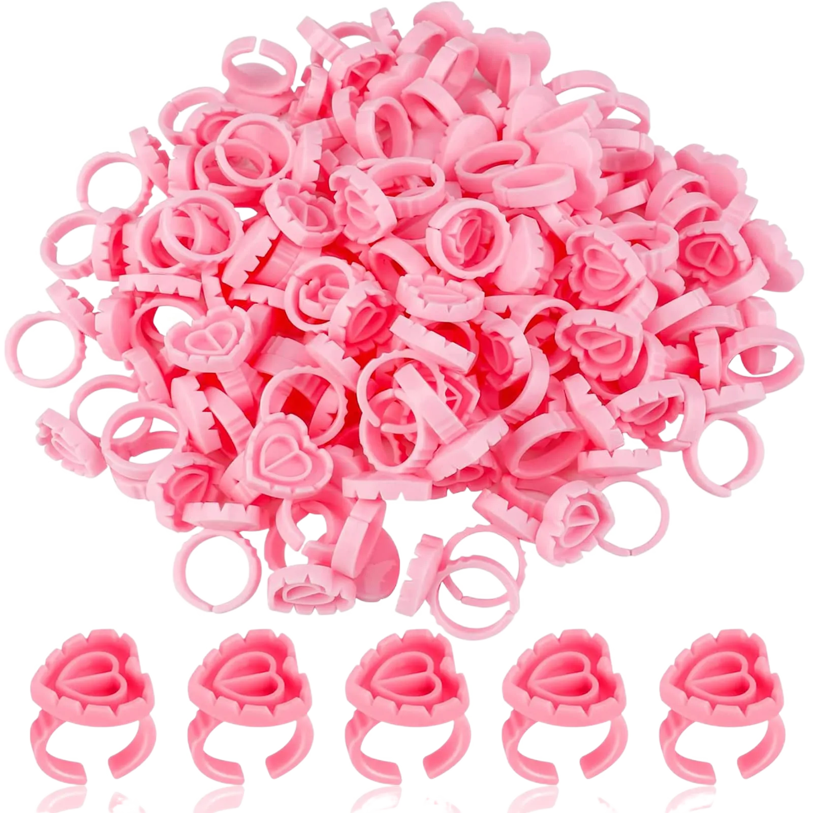 50/100 Pcs Glue Rings Smart Glue Holder for Eyelash Extensions, Easy Fanning Glue Cups for Volume Lashes, Pink