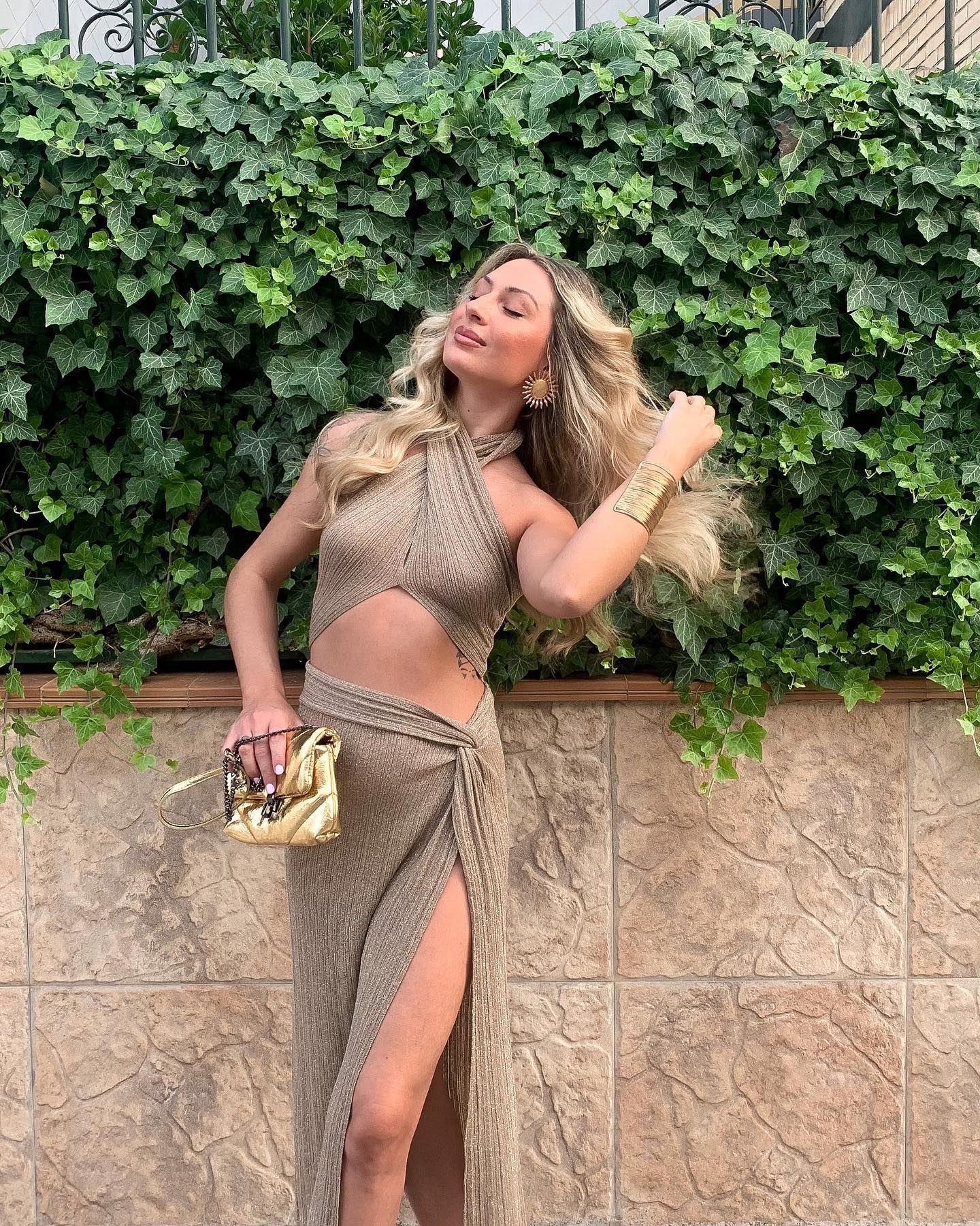 necked off back sleeveless top 2023 summer lady elegant outfits sexy hollow out women's high split skirt set chic Cross han