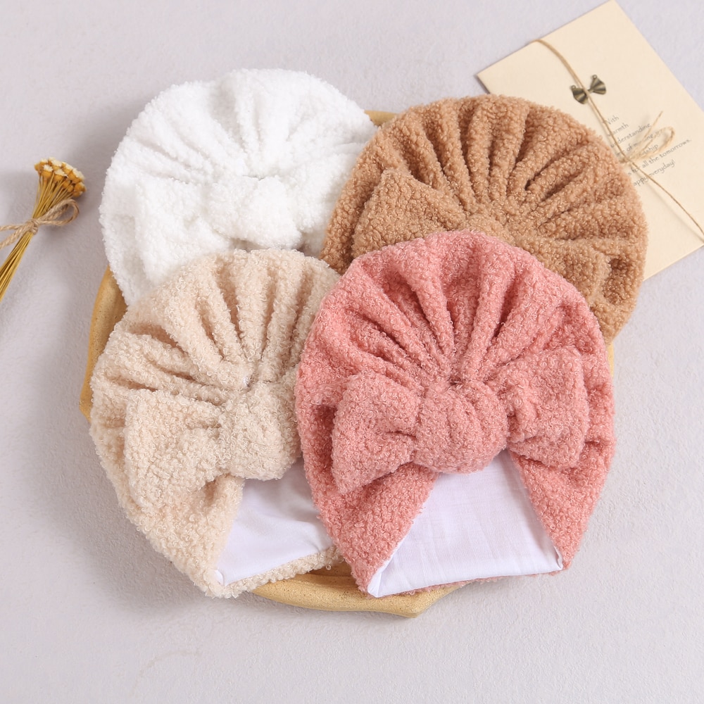 5 Colors 2023 Korean Design New Cute Newborn Knot Baby Hats Thick Warmer Infant Winter Caps Newfall Beanies For Toddler Kids
