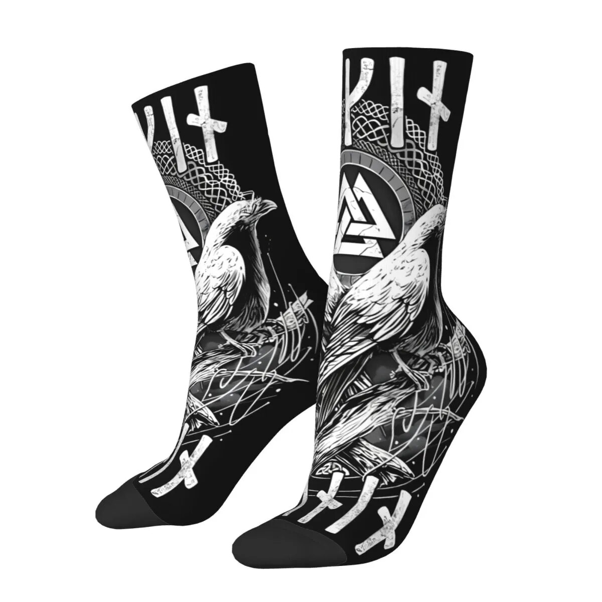 Raven Odin Futhark Runes Viking Mythology Socks Male Mens Women Summer Stockings Hip Hop