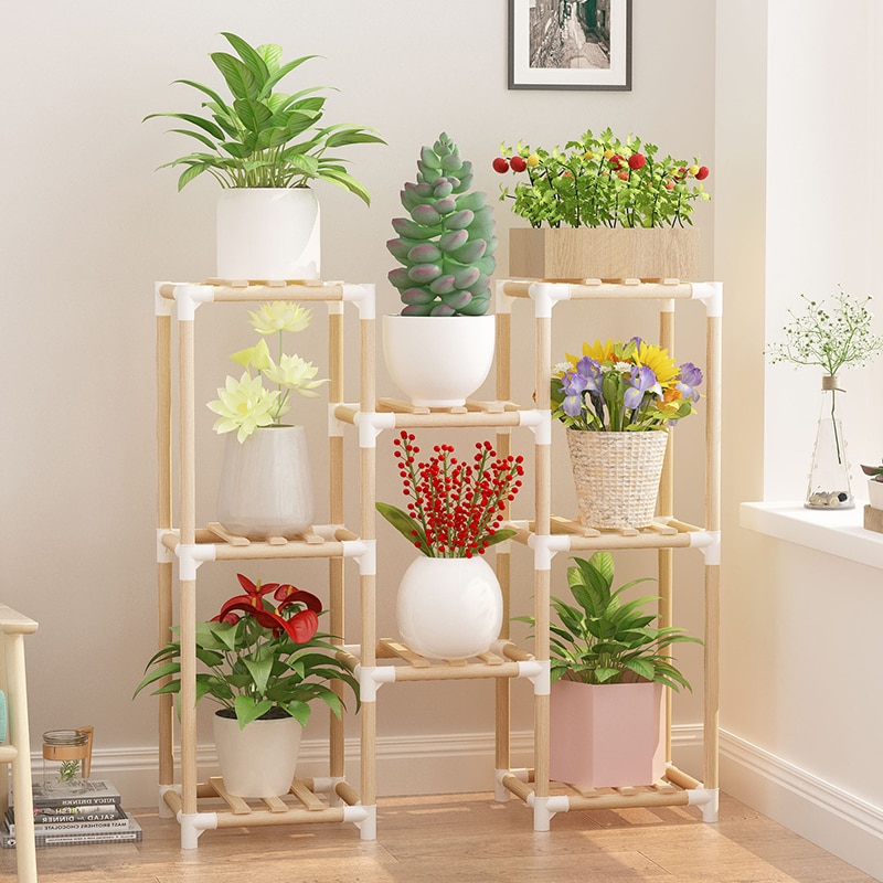 Balcony Indoor Plant Shelf Organizer Bracket Backdrop Wooden Flowers Stand Corner Patio Soporte Para Plantas Wedding Decoration