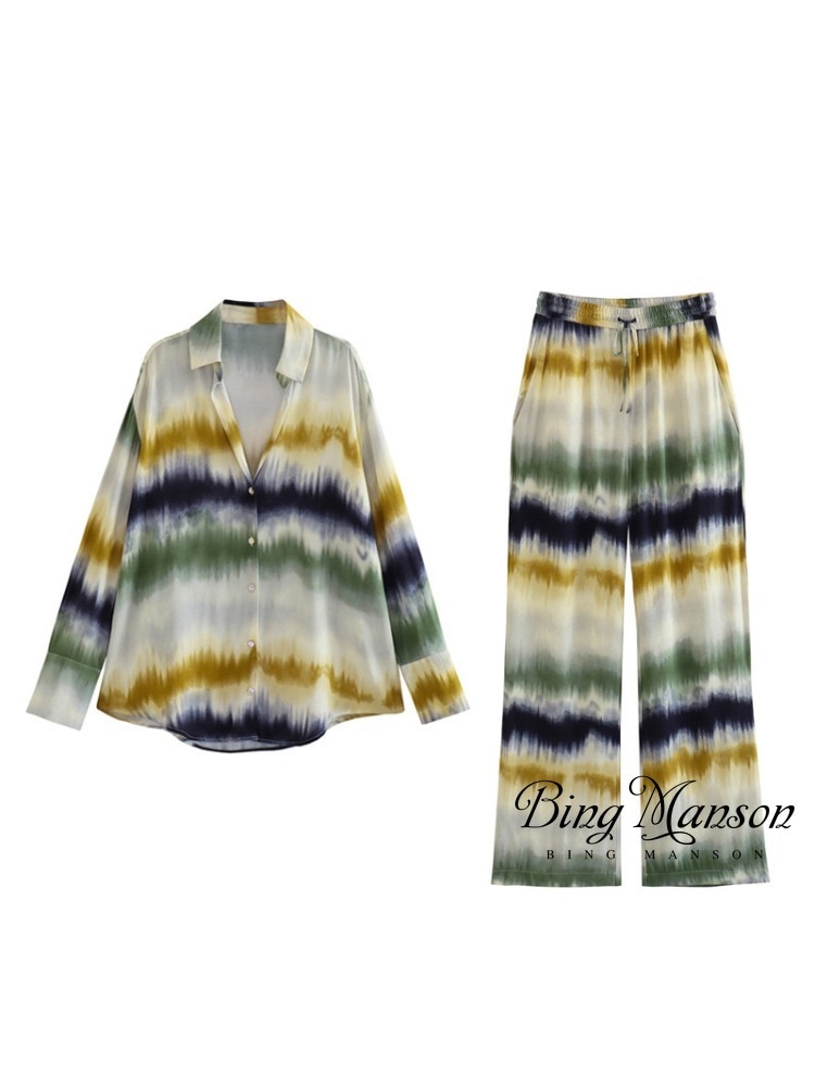 Summer Women's New European and American Style Tie Dyed Printed Shirt Fashion Loose Pants Set Street Clothing Women's 
