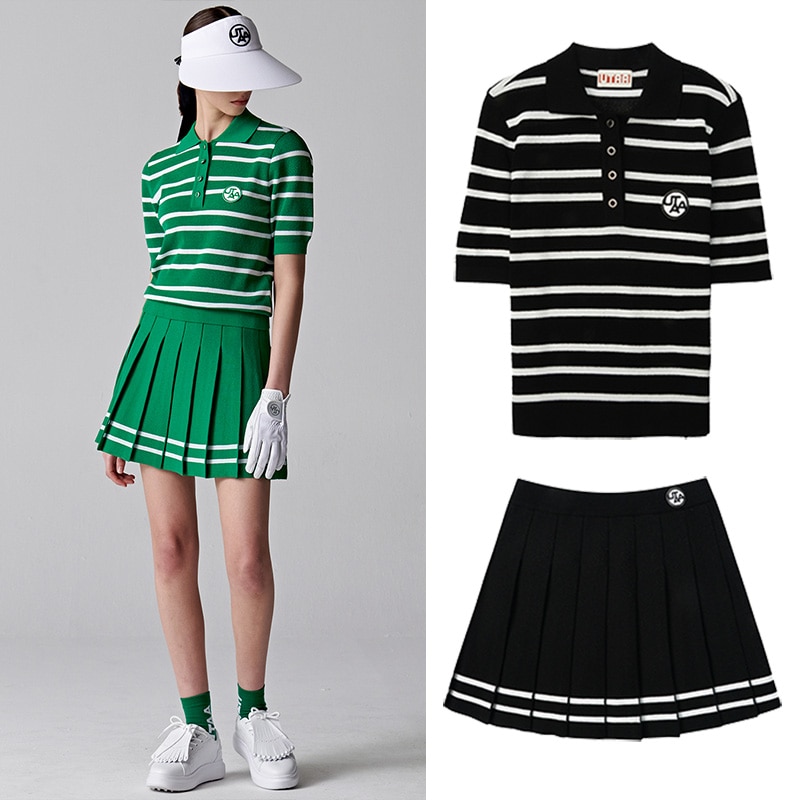 Hot Selling Women's Golf Set Striped Short Sleeve Fashion Versatile Women's Short Skirt Autumn Breathable Sports Casua