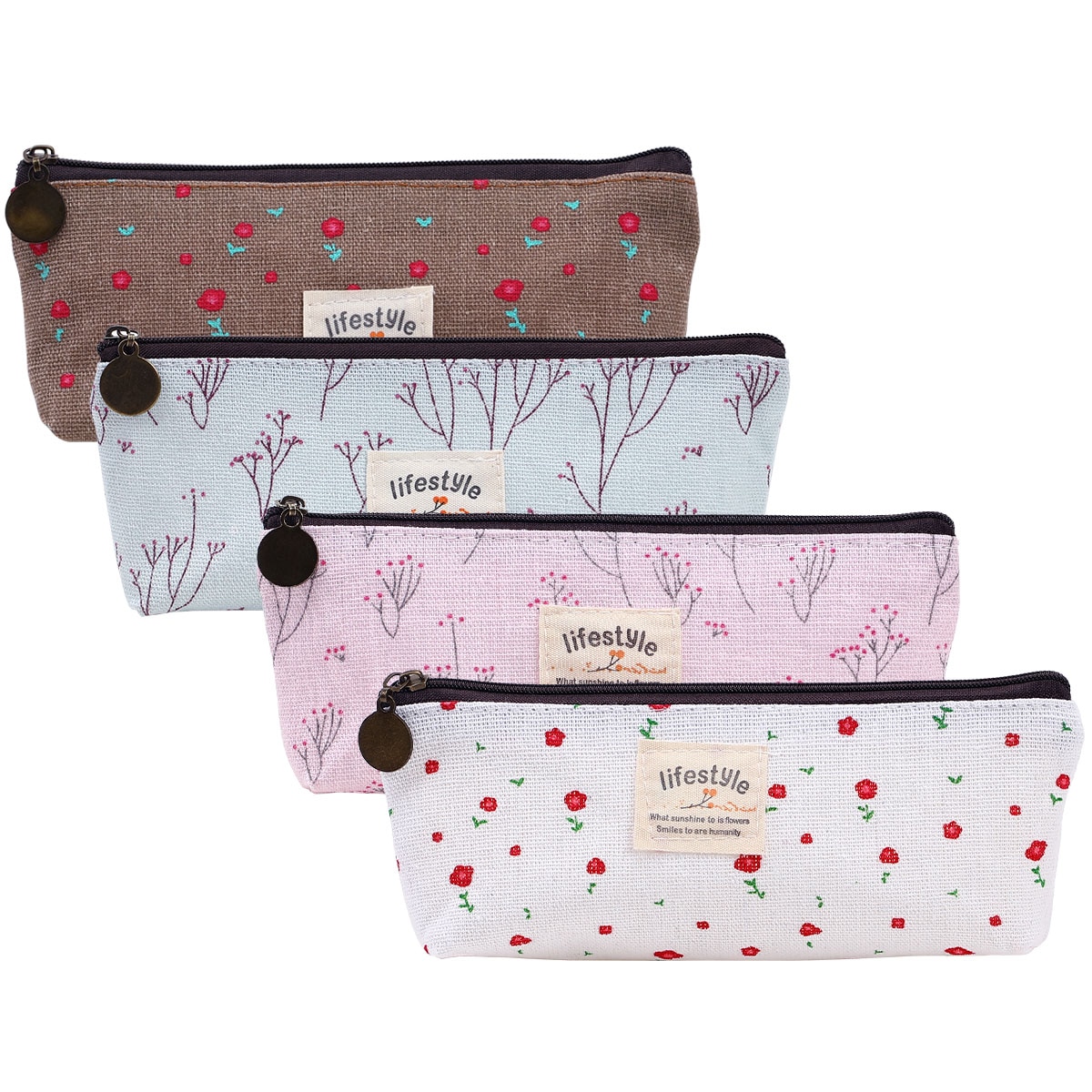 FRCOLOR 4pcs Portable Bag Flower Floral Pen Case Makeup Bag