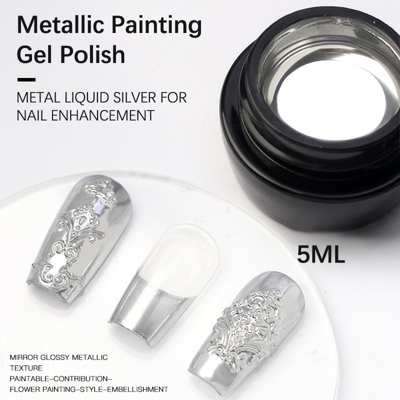 5g Metallic Painting Gel Polish for Nail Art Soak Off Gel Nail Polish Gold Silver Mirror Glitter UV Gel