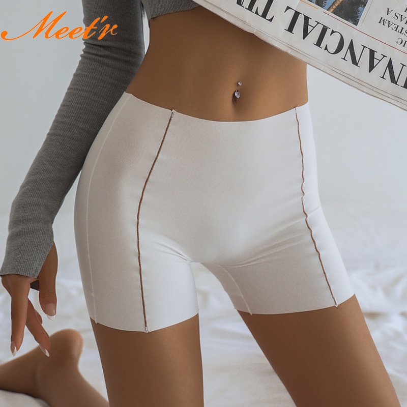 Meet'r Sexy Women Ice Silk Safety Pants Flat Angle Hip Lifting Anti Glare Underlay Shorts Underwear Hight-waist G String Li