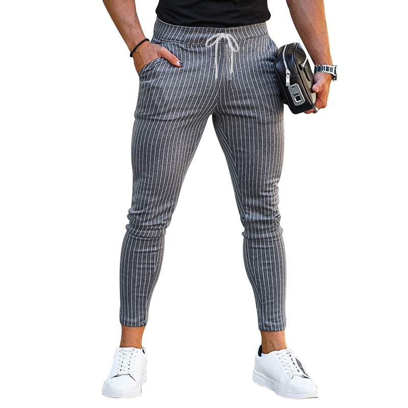 2023 Men's Autumn Fashion New Leisure Sports Slim Fit Comfortable Striped High end Fabric Pants