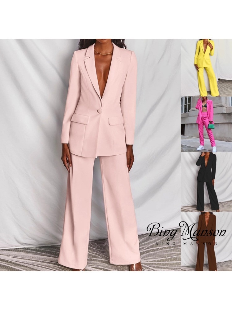 2023 Autumn New Women's Fashion Temperament Long Sleeve Suit White Collar Office Straight Leg Pants Set Y2k Two Piece Set