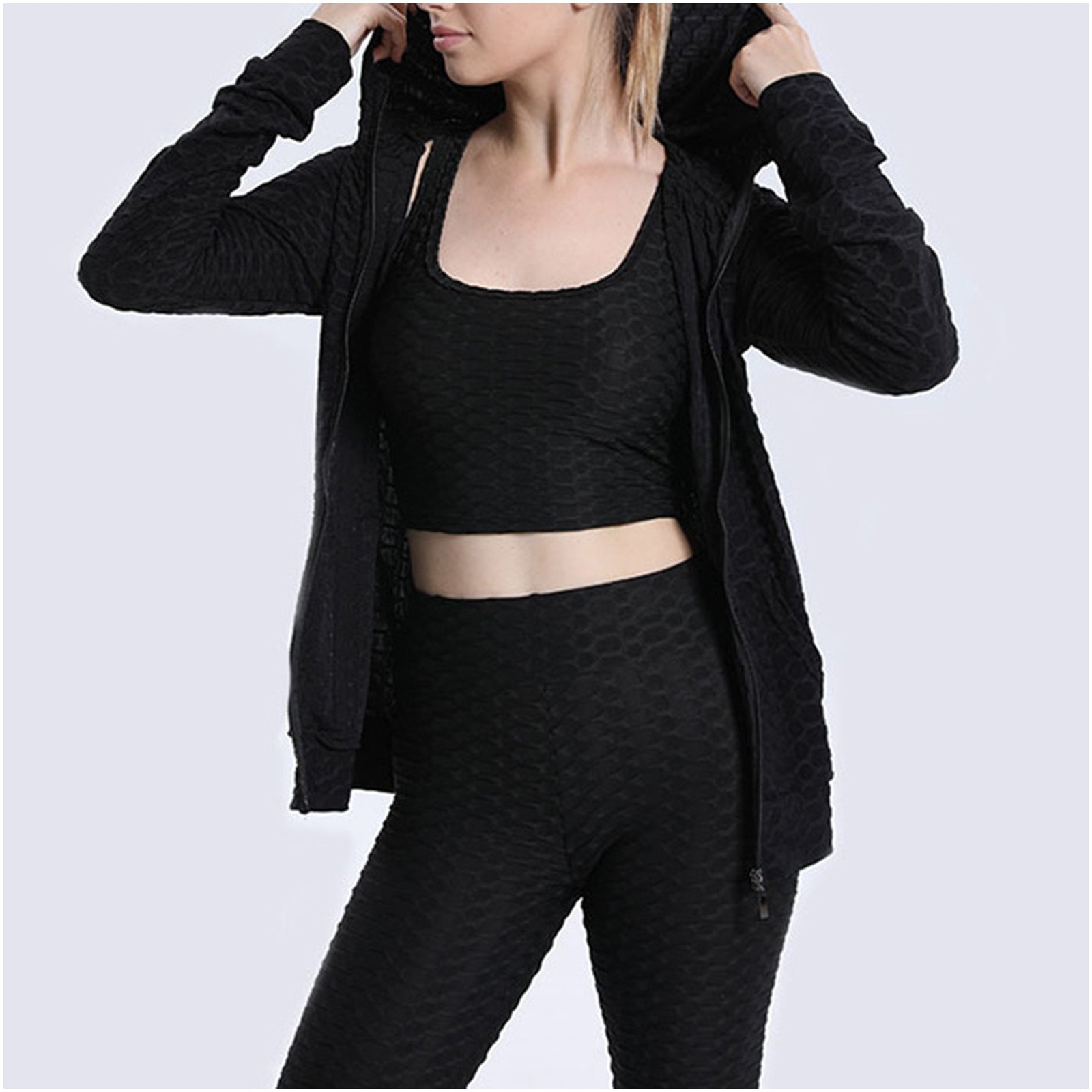 3 Piece Yoga Set Gym Clothing Women's Threaded Tracksuit Crop Top Bra High Waist Leggings Workout Clothes For Women Sports 
