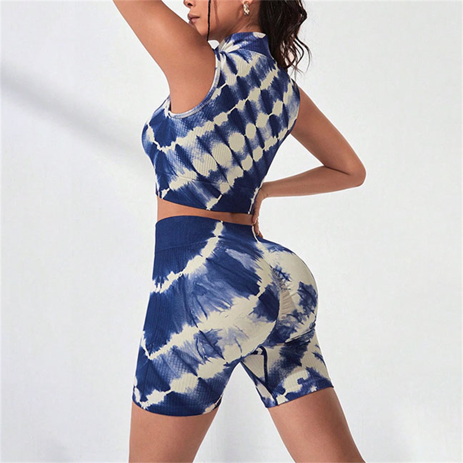 2 Pieces Tie Dye Seamless Yoga Set Women Gym Clothing Sportswear Yoga Suits for Fitness Gym Set Sports Bra Leggings Shorts