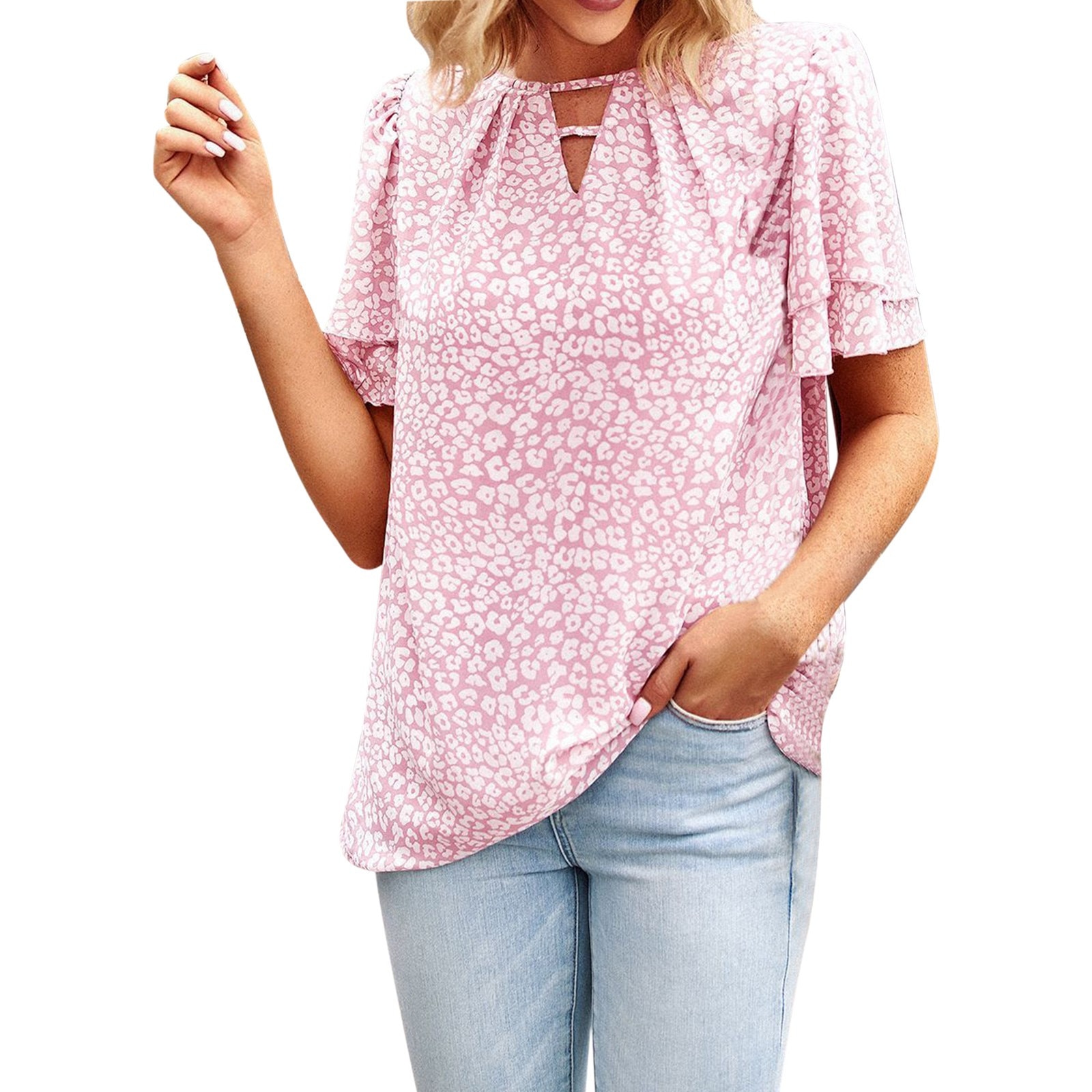 2023 New Fashion 3D Flower Blouse Women's Casual V-Neck Short Sleeve Sports Top Loose Retro Versatile Y2K Clothing European