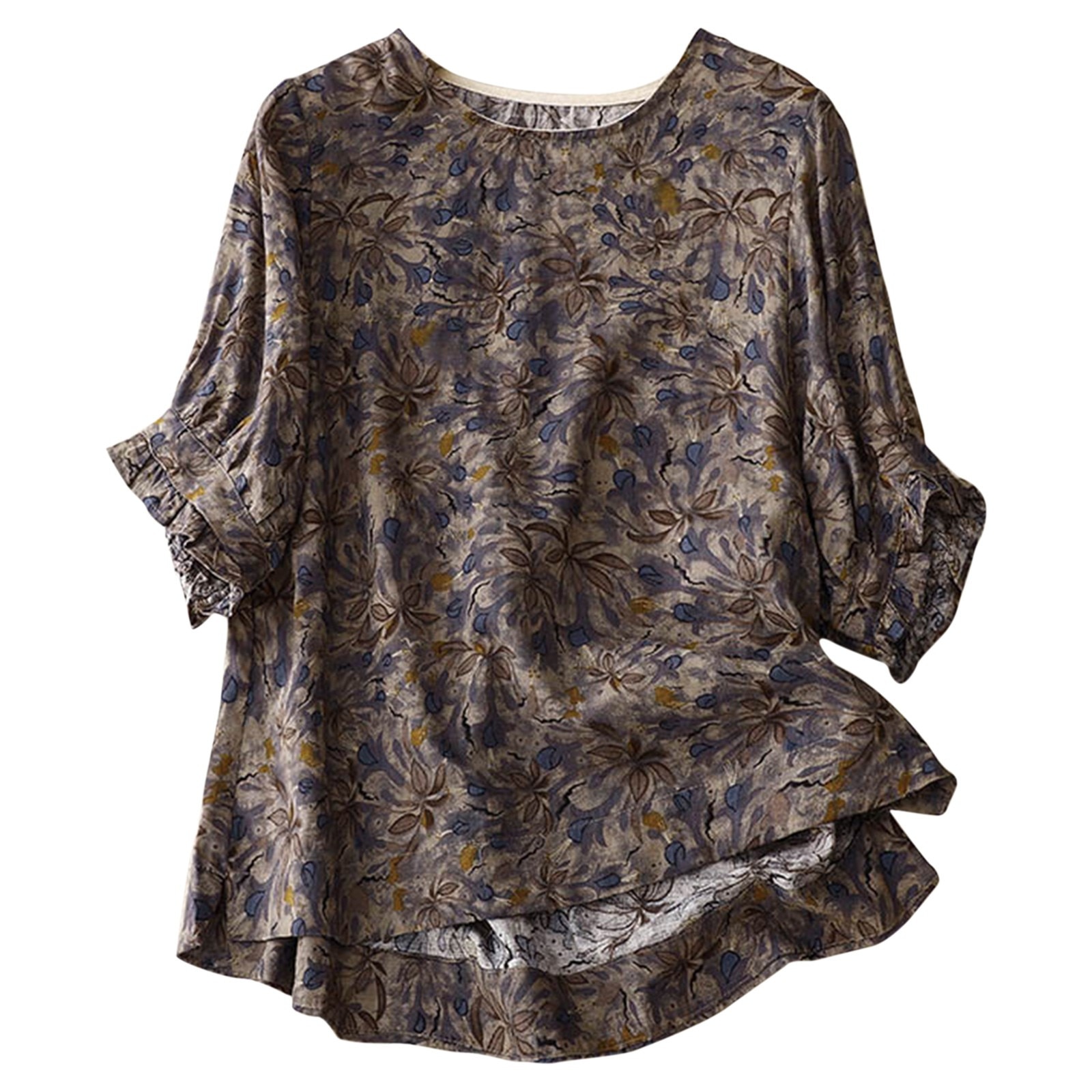 Fashion O-Neck Spliced Shirring Chiffon Floral Blouse Women's Clothing 2023 Spring New Oversize Casual Pullovers Commute Sh
