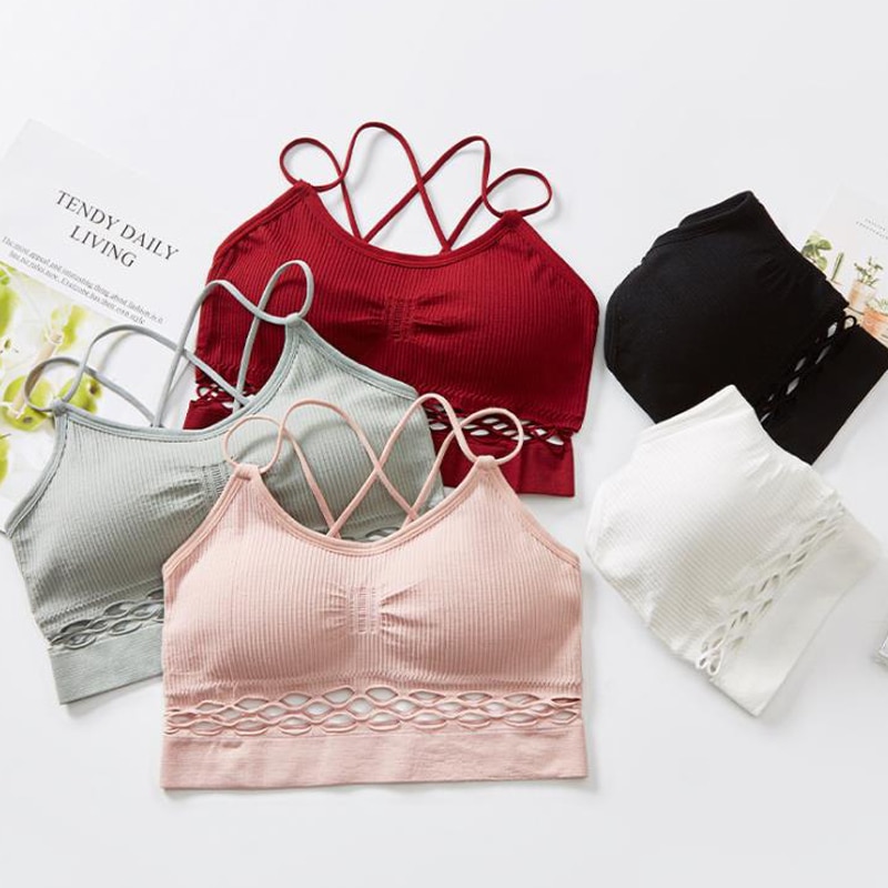 Sports Running Vest Sexy Tube Top Woman Bra Hollow Out Lingerie Gym Bralette Yoga Seamless Underwear Girl Full Cup Bras Vest