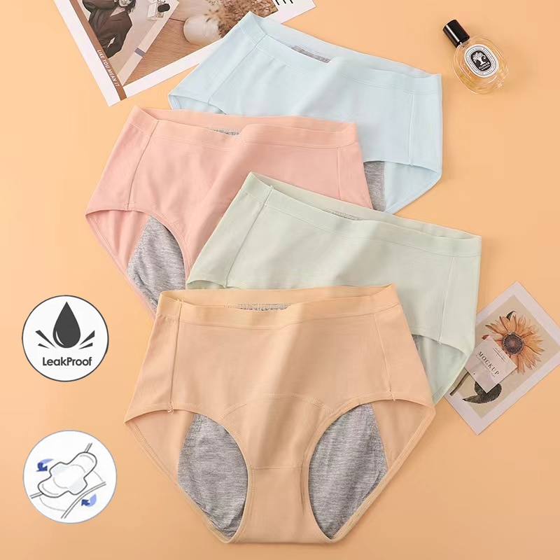 New XS-3XL Size Cotton Solid Absorb a Small Amount Physiological Period Leak Proof Menstrual Women's Panties Underwear Brei