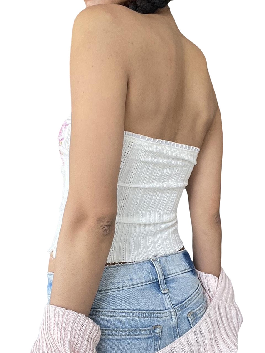 Women s Vintage Lace Floral Off Shoulder Strapless Sleeveless Tube Top Y2K Fashion Statement Piece