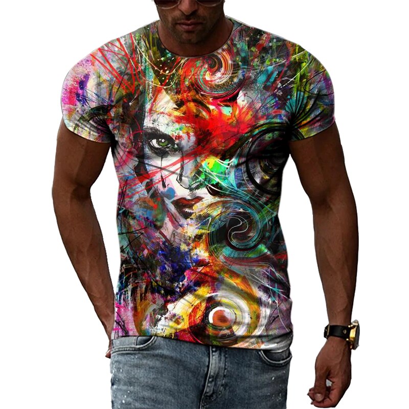 2023 Summer Abstract Color graphic t shirts Men Casual Fashion 3D Printed Street Style Tees Hip Hop Short Sleeve Comfortable Top