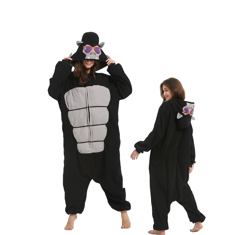 Funny Orangutan Animal Kigurumi Onesie Cosplay Pajamas Black Zipper Cartoon Overall Winter Halloween Party Jumpsuit Loungewear