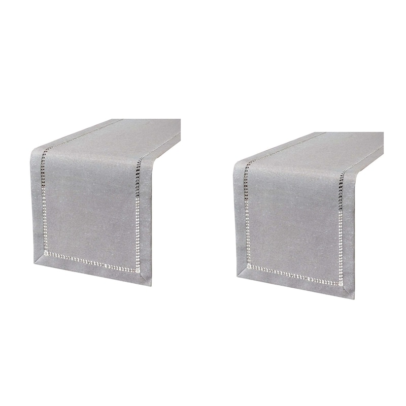 2X Hand Hemstitched Dining Table Runner Dresser Scarves, Silver Thread Interweaving (Light Gray, 12 X 72 Table Runners)