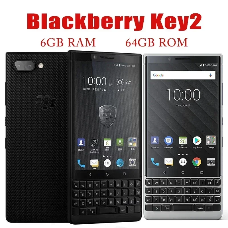 Original Unlocked BlackBerry KEY2 Cell Phone 64GB ROM 6GB RAM 12MP 4.5'' Mobile Camera Smartphone Bluetooth Touch Scre