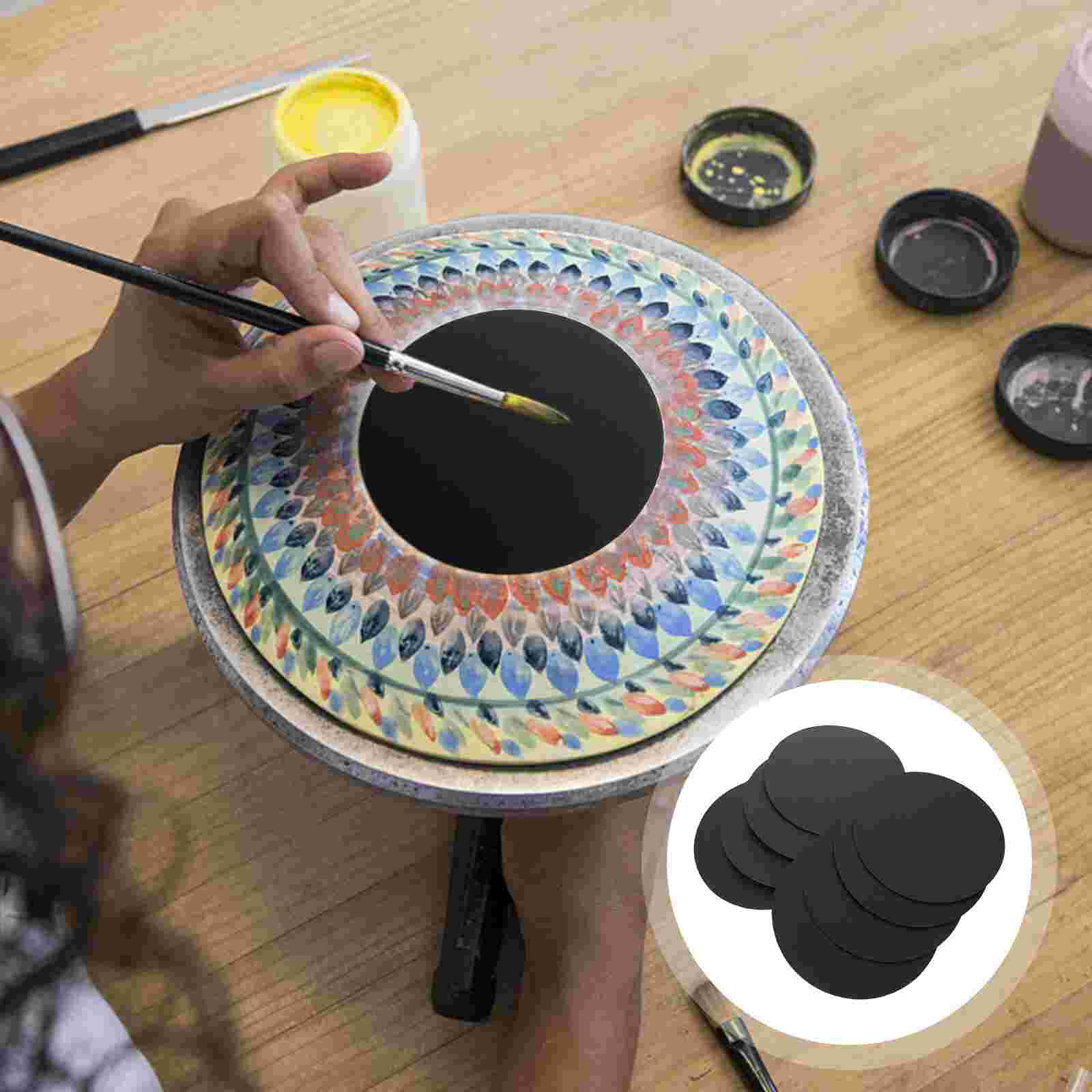 8Pcs Round Black Cardboard Thick Mandala Round Cardboard Panels Mandala Kraft Paper for Mandala Dotting Drawing Craft