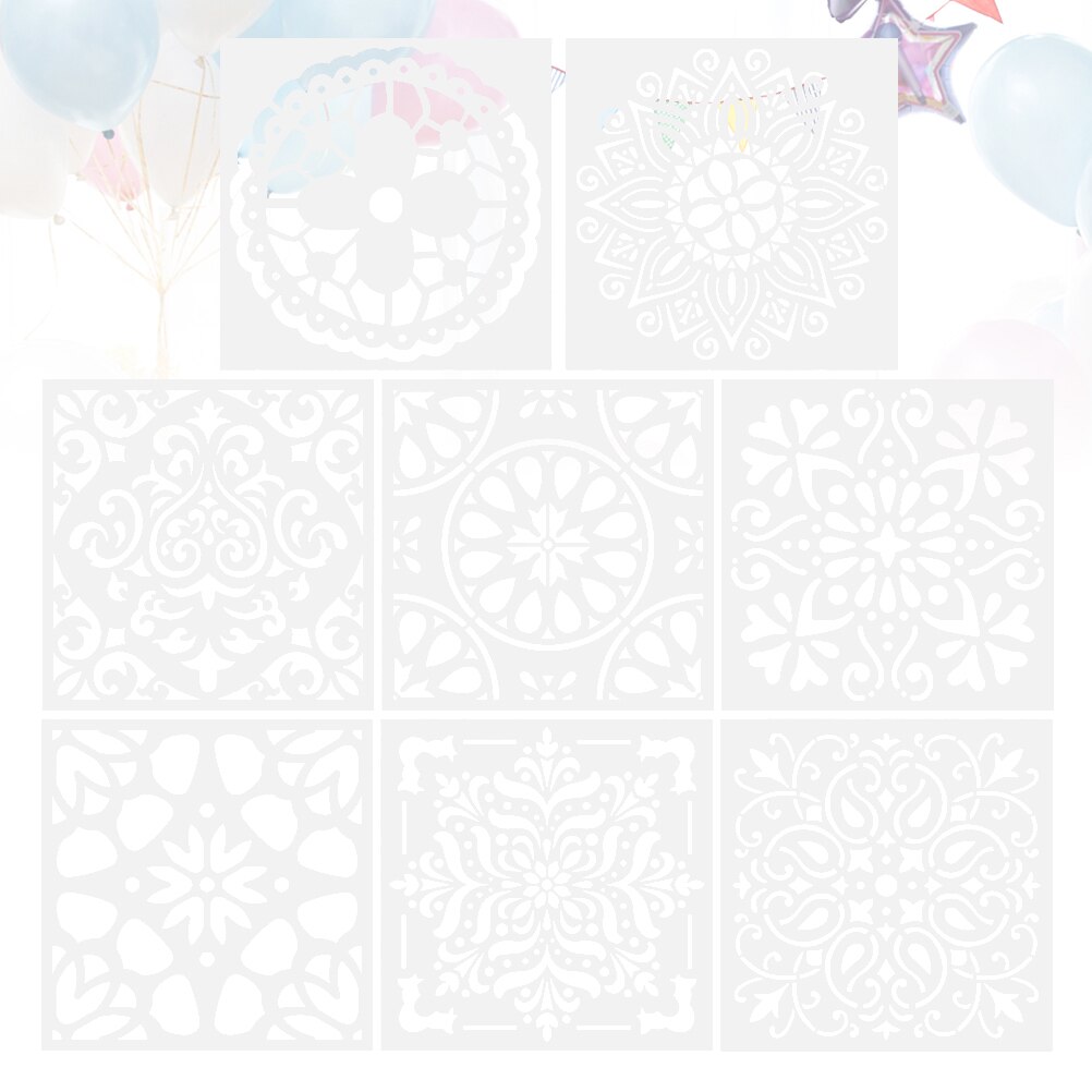 8 Pack 6 x 6 Inch Mandala Stencils, Reusable Painting Drawing Mandala Stencils Template for Stones Floor Wall Tile Fabric Wood