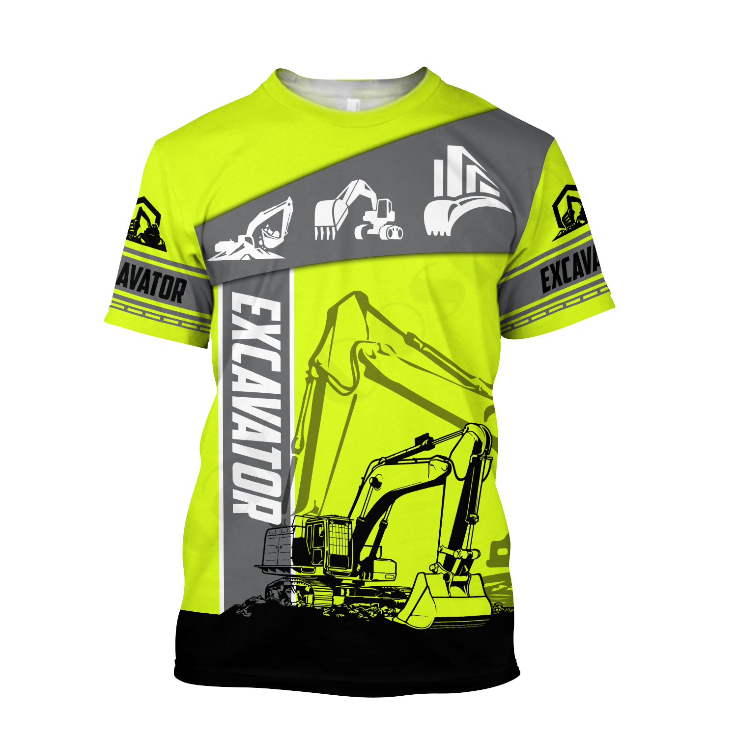 2023 Summer Men 3D Digital Printing T-shirt Tooling Excavator Personality Trend Street Collar Top Round Neck Short Sleeve Clothe