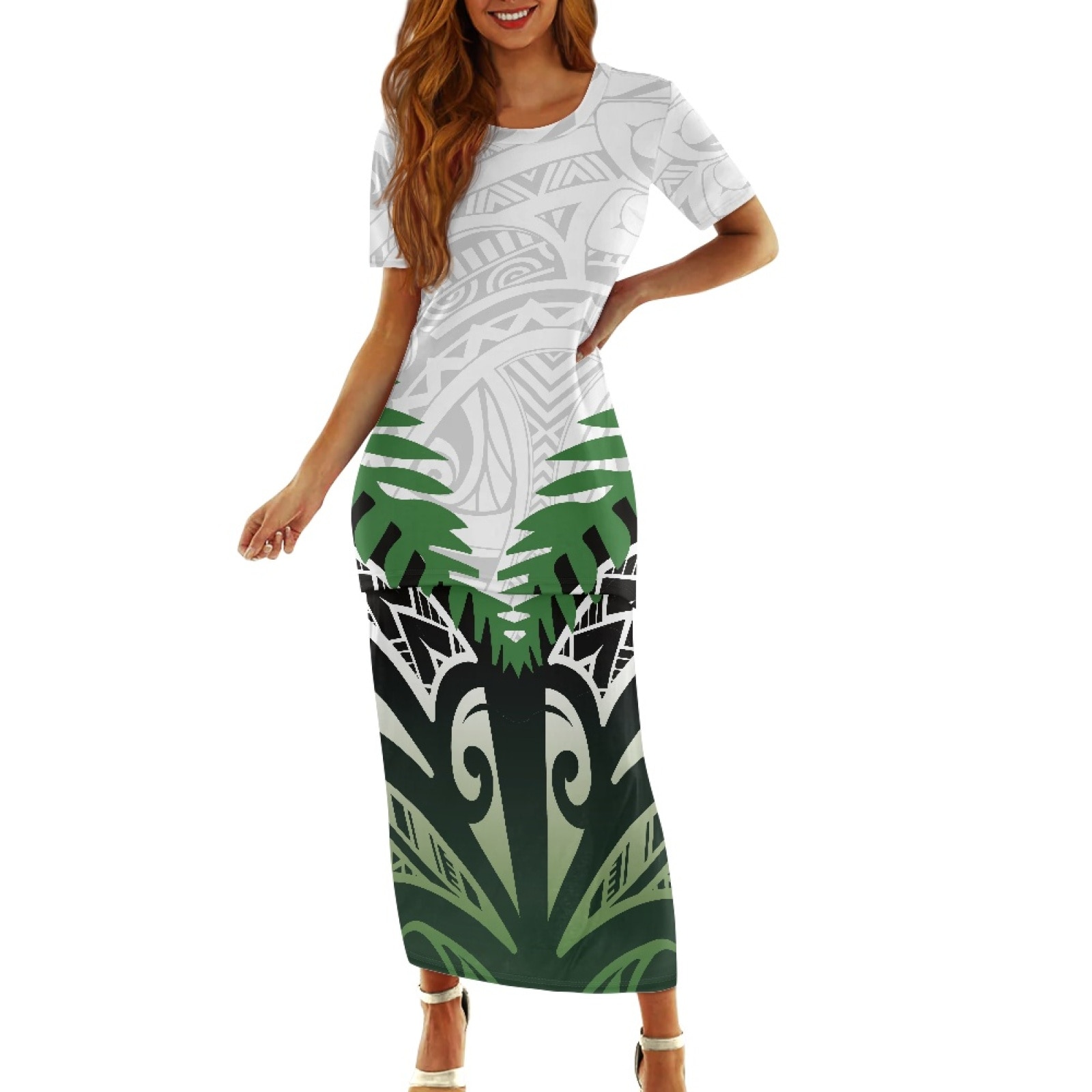 Polynesian Tribal Tongan Totem Tattoo Tonga Prints Dignified Women Office Formal Dresses Round-Neck High Waist Slim Print Dress