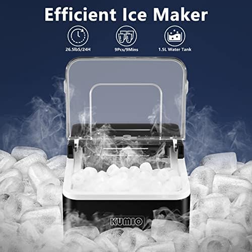 Ice Makers Countertop, 9 Ice Ready in 6-8 Mins, 26.5 lbs/24 hrs, Self-Cleaning Countertop Ice Maker, Portable Ice Machine with