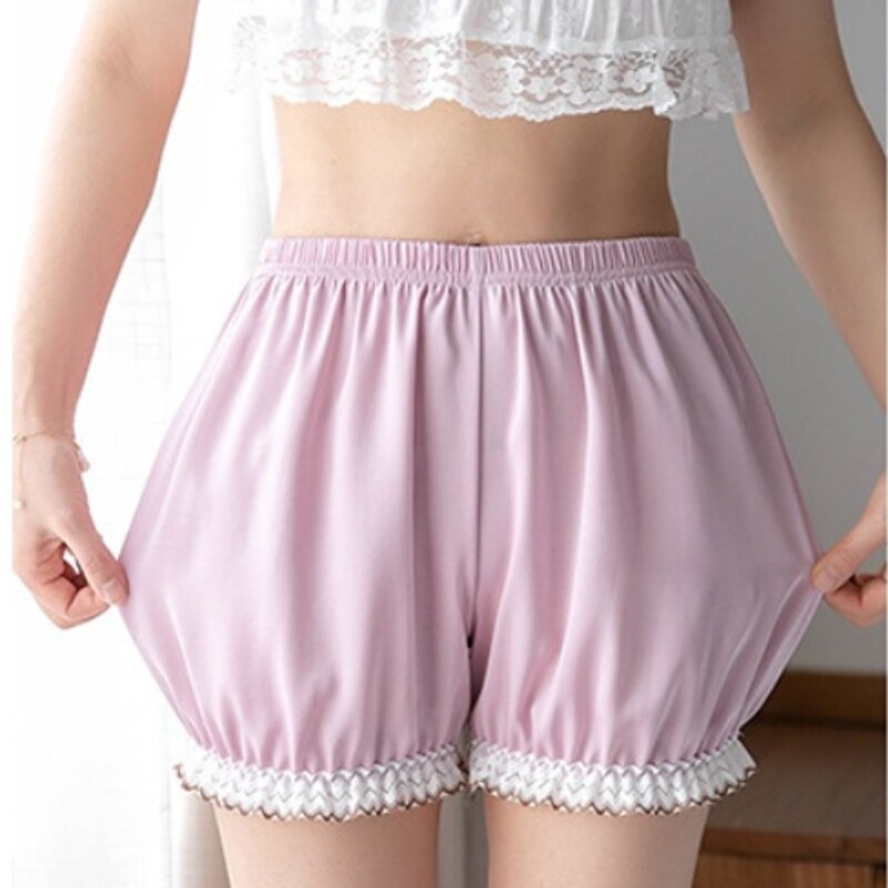 Satin Knickers Women Girl Kawaii Panties Lolita Shorts Soft Stretchy Safety Short Pants Sweet Lace Vintage Victorian Bloomers