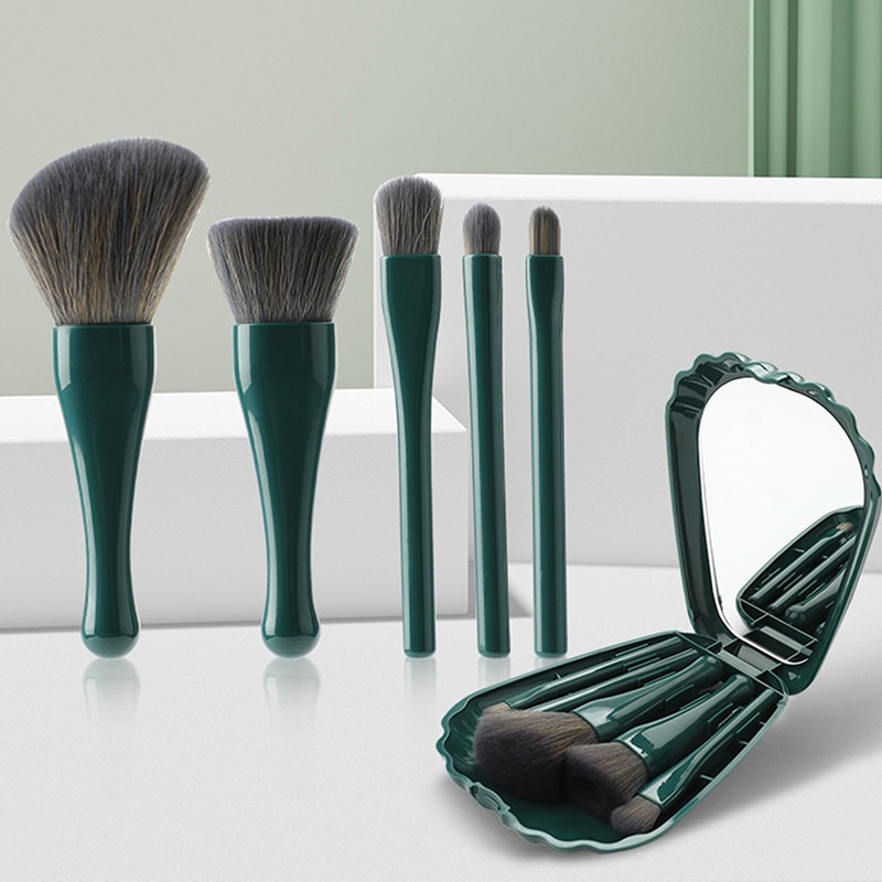5Pcs Shell Makeup Brushes Set with Mirror Makeup Powder Brush Eyeshadow Highlighter Foundation Soft Brush Beauty Tool