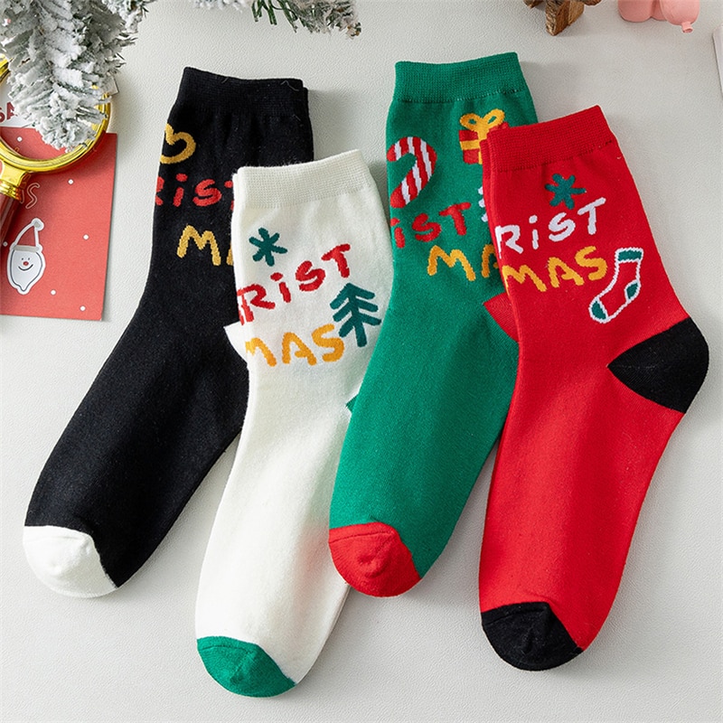 1/4Pairs Men Women Socks Cotton Christmas Socks Kawaii Print Funny Girl Socks Fashion Korean Japanese Student Girls Stockings