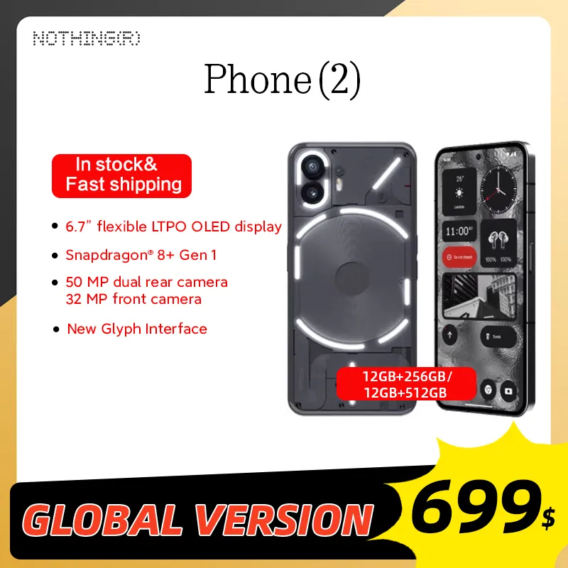 NOTHING Phone (2) 6.7” flexible LTPO OLED Snapdragon® 8+ Gen 1 Nothing OS 2.0 50 MP dual rear camera 32 MP front camer