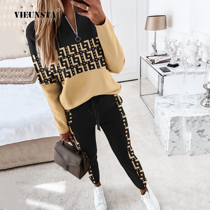 Women Suit Jogger Two Piece Set Autumn Fashion Print Tracksuits Women 2023 Streetwear Zipper Long Sleeve Tops + Trousers Outfits