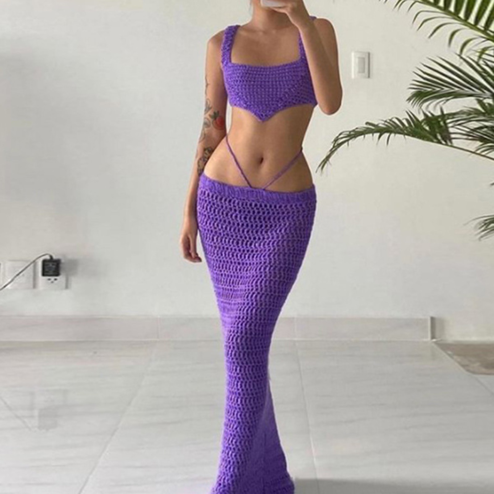 Summer Elegant Temperament Knitted Skirts Sets Korean Sexy Hollow Out Lace Up Crop Top Skirts Suits Y2k Streetwear Two Piece Set
