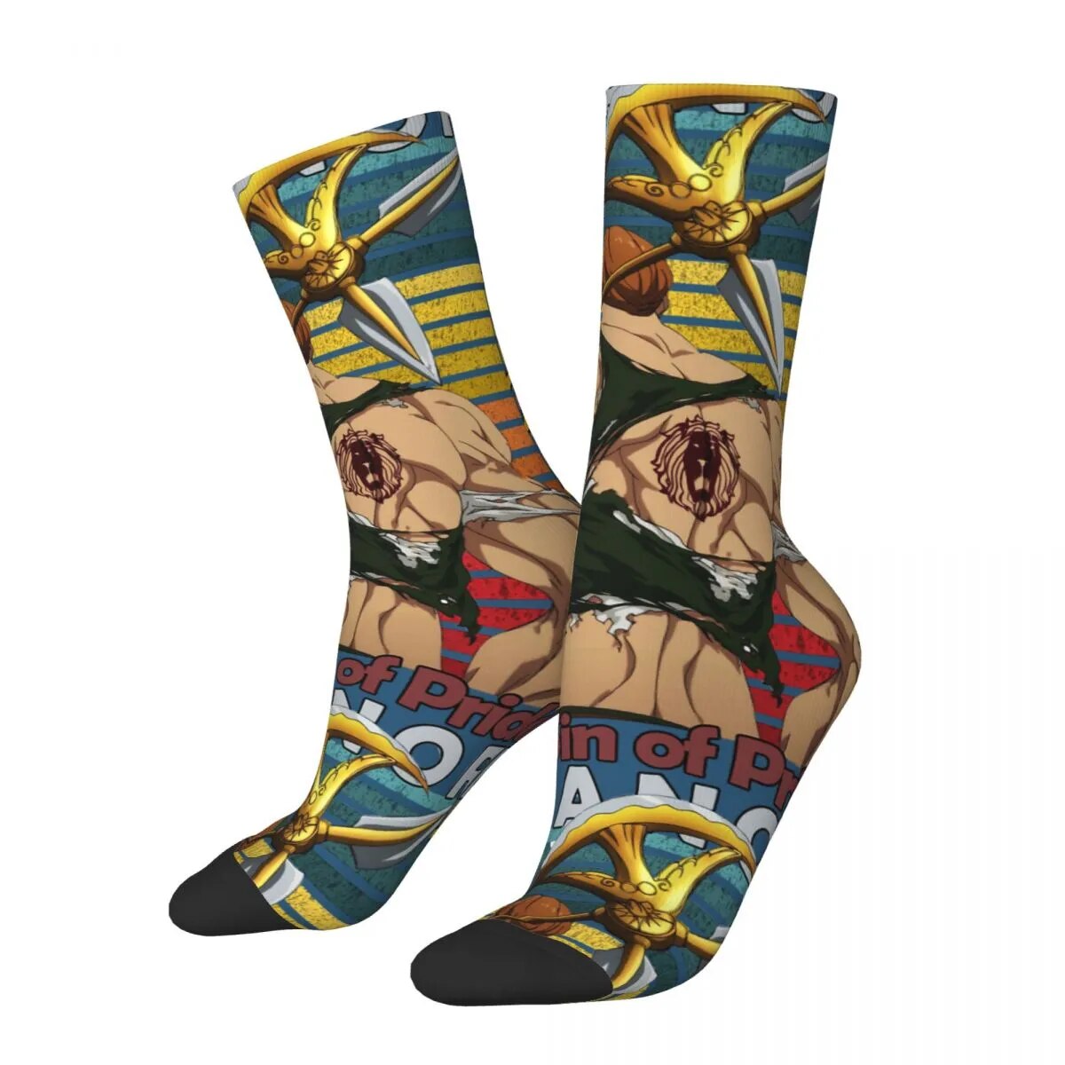 Funny Crazy compression Escanor Lion's Sin Of Pride Sock for Men Hip Hop Vintage Seven Deadly Sins Anime Seamless Boys Crew