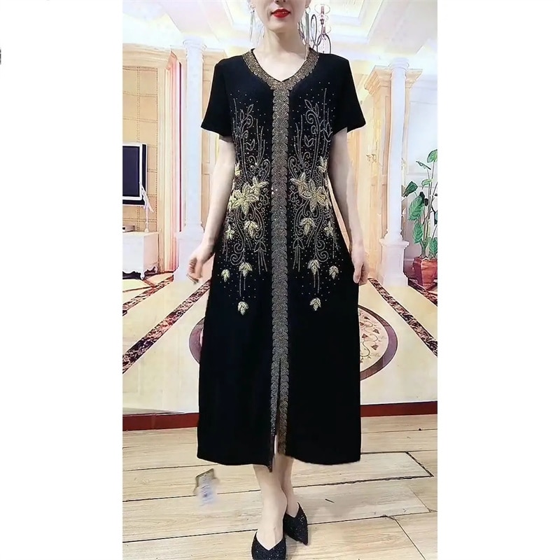 Women High-end Heavy Industry Embroidery Rhinestones Dress 2023 Female Fashion Sets Skirt Loose Slim Temperament Two-piece Dress