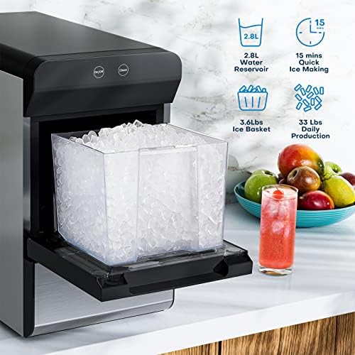 X90 Nugget Ice Maker Countertop | Max 33Lbs/Day | Self-Cleaning Pebble Ice Maker Machine | Stainless Steel Housing | Fit Under