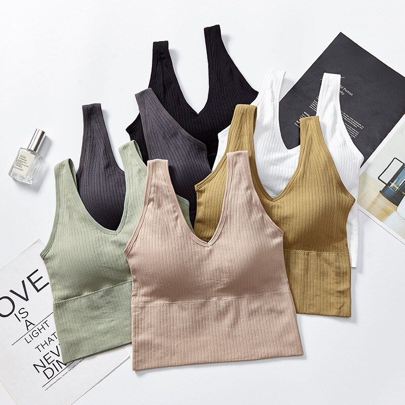 Autumn and Winter Women's New Long Section Solid Color Beautiful Back Women's V-neck No Steel Ring Underwear Sports Wr