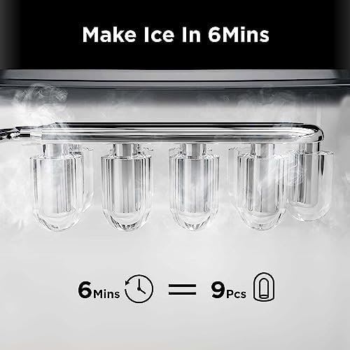 Ice Maker Machine - Silonn 9 Cubes Ready in 6 Mins, 26lbs in 24Hrs, Self-Cleaning Ice Machine with Ice and Basket
