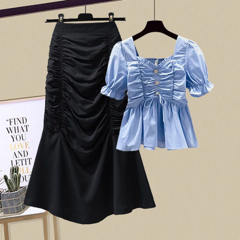 Women's Summer Single/Outfits 2023 New French Light Mature Top Design Sense Fish Tail High Waist Half Skirt Two Piece Set
