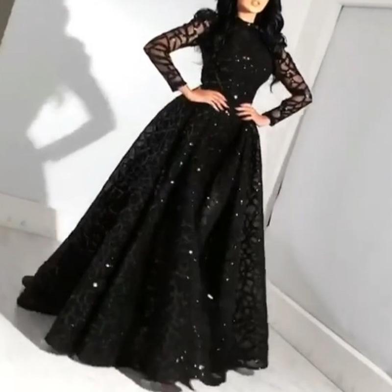 2023 Design Ladies Lace Evening Gown Black Sequin Ball Gown Elegant Long-sleeved Evening Dress Wedding Bridesmaid Guest Dress