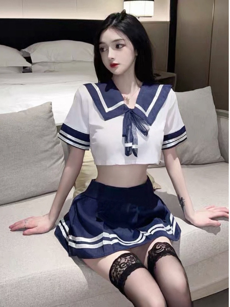 2023 Summer New Women's Sexy Cute Student Uniform Role Short Sleeve Top Ultra Short Pleated Half Skirt JK Two Piece Set N93