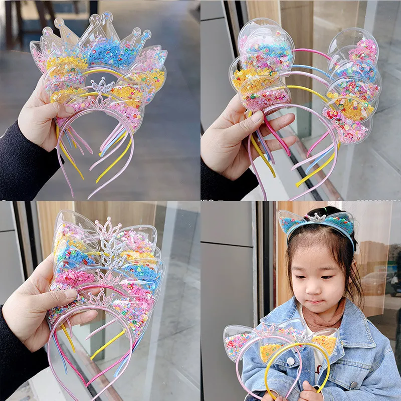 5pcs Glitter Cat Ears Headband Kitty Headband for Girls Sparkly Hair Metal Hoop Shiny Hairbands Hair Accessories for Daily