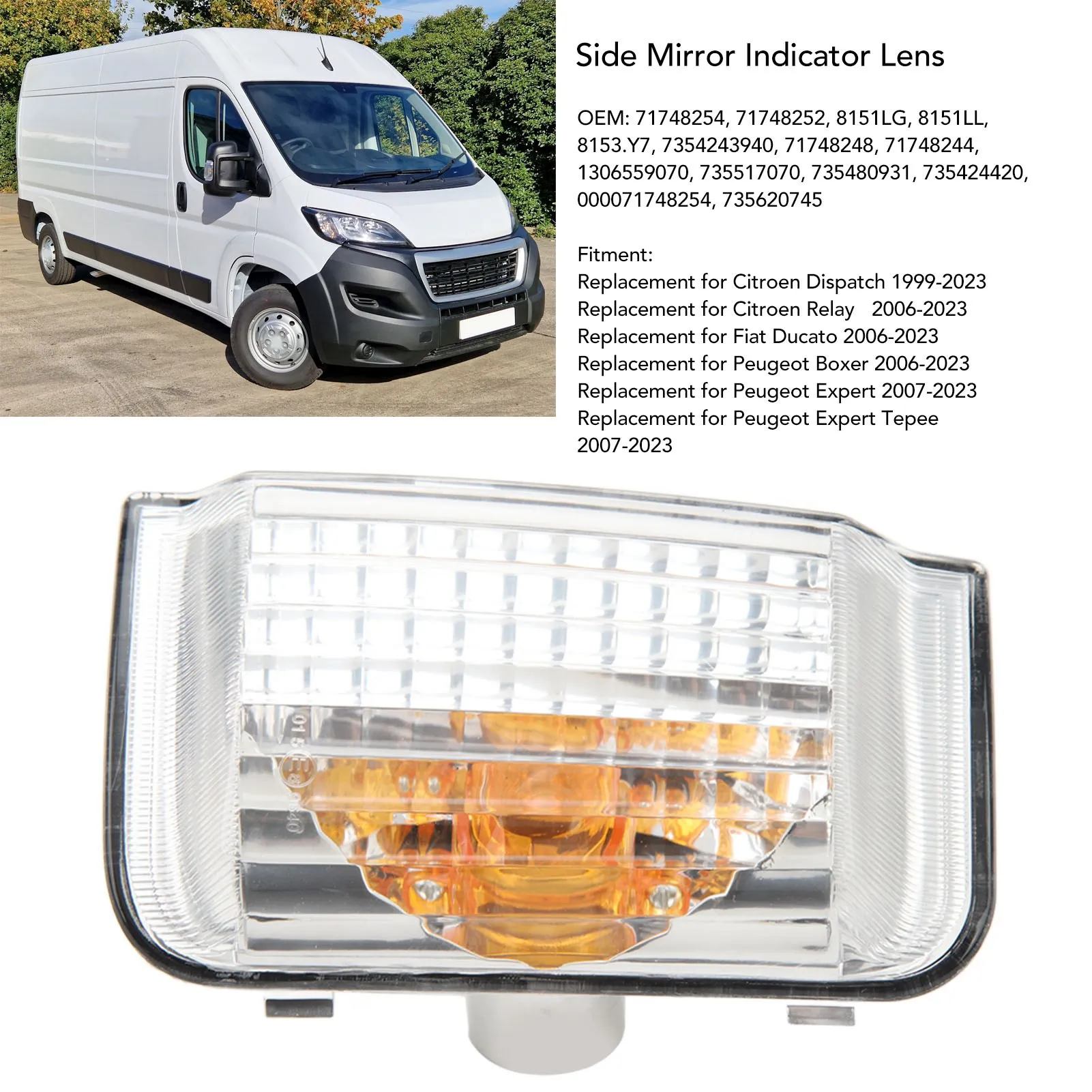 Wing Mirror Indicator Lamp Lens Side Mirror Signal Lamp Cover Replacement for Citroen Dispatch Relay Fiat Ducato Peugeot Expert
